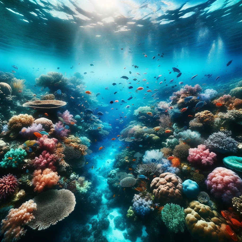 Vibrante escena submarina en Filipinas, mostrando un arrecife de coral colorido y una variedad de peces, ideal para la aventura del buceo".