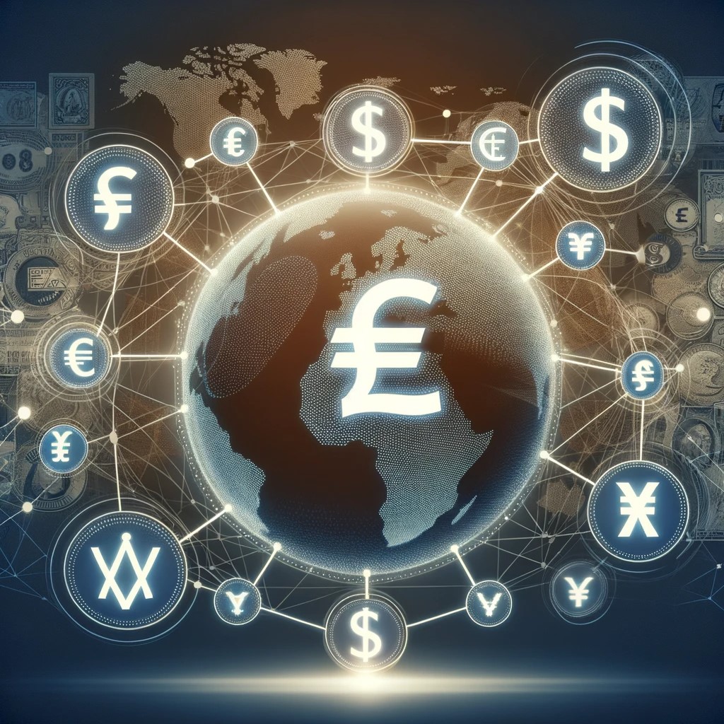 The image shows an illustration of an international bank transfer, with symbols representing different currencies and countries, connected by lines symbolizing the flow of money. In the center, the WISE Transfer logo stands out, illustrating its role in facilitating the process. The image conveys a sense of global connectivity and efficiency in international financial transactions.