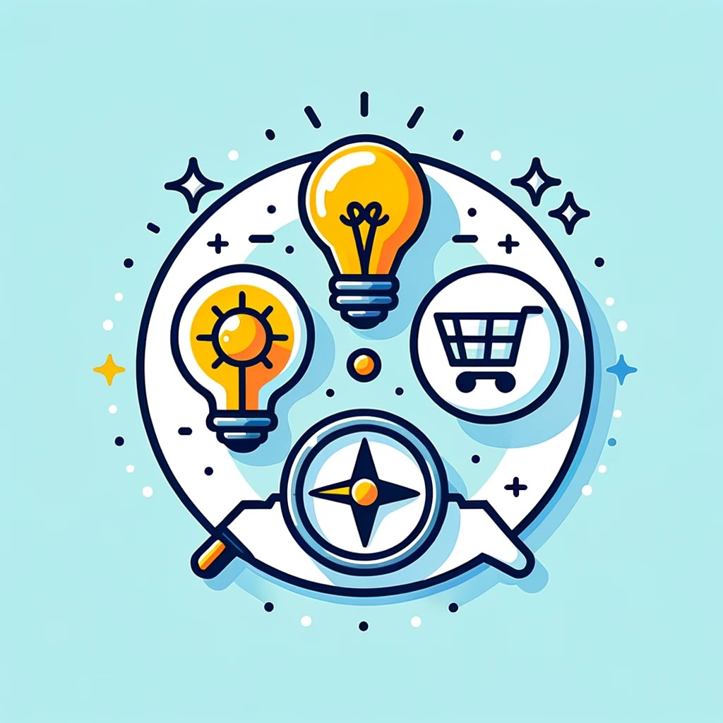An image representing the four types of search intent in SEO. The image features icons symbolizing each intent: a lightbulb for 'Informational', a compass for 'Navigational', a shopping cart for 'Transactional', and a magnifying glass for 'Commercial Investigation